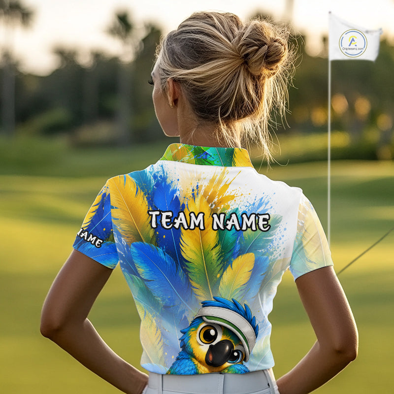 Personalized Parrot Womens Golf Polo Shirt – Cute Bird Hugging Golf Ball, Golf Lover Gift NHT1191