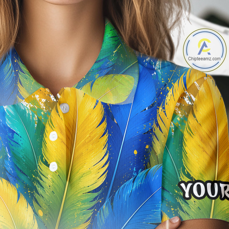 Personalized Parrot Womens Golf Polo Shirt – Cute Bird Hugging Golf Ball, Golf Lover Gift NHT1191