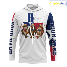 Load image into Gallery viewer, Funny Cowboy Trout, Flounder, Redfish Texas Flag Long Sleeve Hooded  Fishing Shirts Apparel