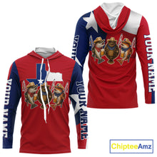 Load image into Gallery viewer, Funny Cowboy Trout, Flounder, Redfish Texas Flag Long Sleeve Hooded  Fishing Shirts Apparel