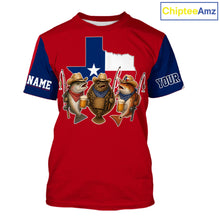 Load image into Gallery viewer, Funny Cowboy Trout, Flounder, Redfish Texas Flag Fishing T-Shirt Apparel|Red NHT1030