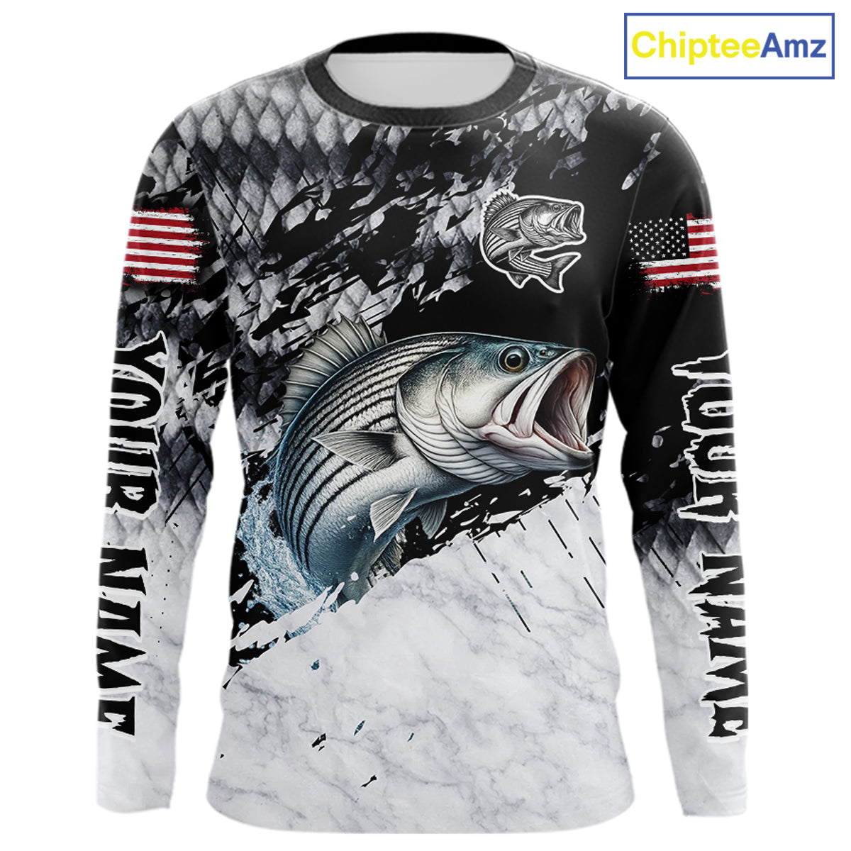 Custom Striped Bass Saltwater Fishing Shirts Long Sleeve, Bass Fishing Jersey For Men NHT519