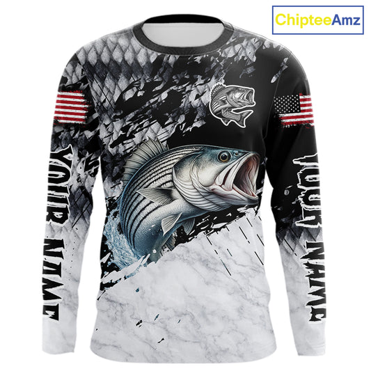 Custom Striped Bass Saltwater Fishing Shirts Long Sleeve, Bass Fishing Jersey For Men NHT519