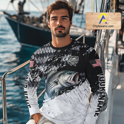 Custom Striped Bass Saltwater Fishing Shirts Long Sleeve, Bass Fishing Jersey For Men NHT519
