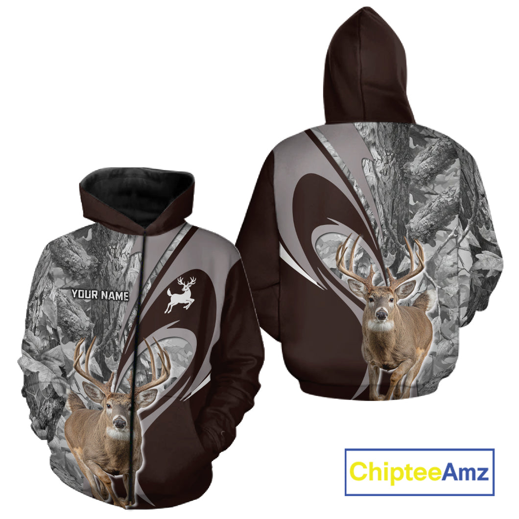 Whitetail Deer Hunting Clothes Custom Name Beautiful Gray Camo Hunting Gifts NHT209