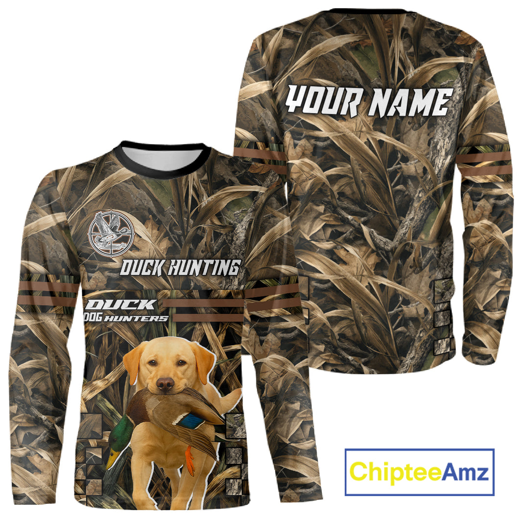 Yellow Lab 3D Shirt Retrieving Mallard Duck, Custom Name Duck Hunting Clothes NHT217