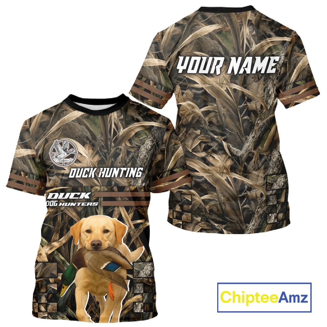 Yellow Lab 3D Shirt Retrieving Mallard Duck, Custom Name Duck Hunting Clothes NHT217