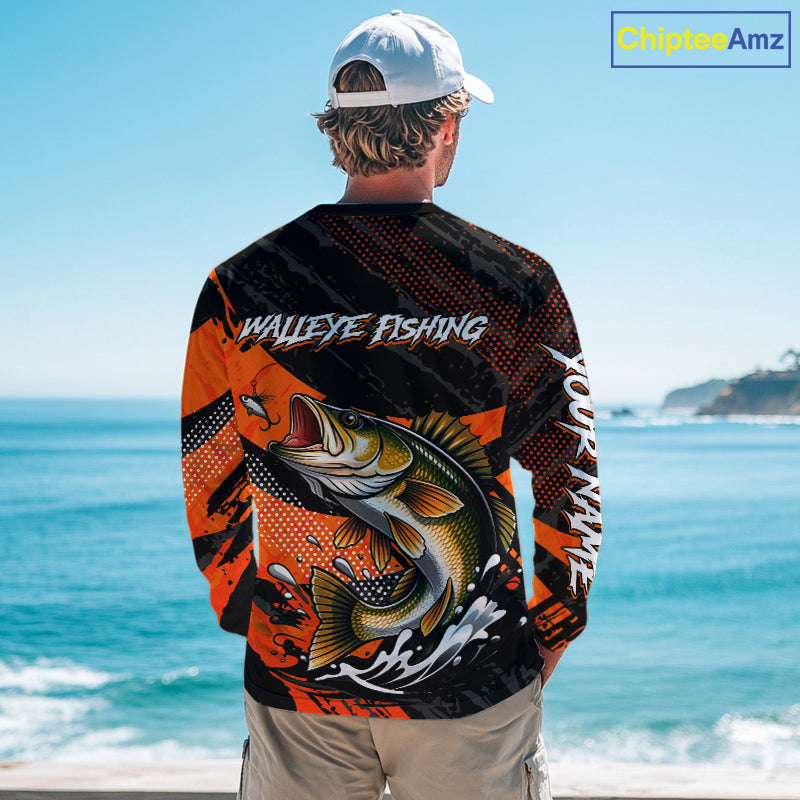 Personalized Walleye Fishing Long Sleeve Tournament Shirt For Men, Performance Fishing Shirt NHT461