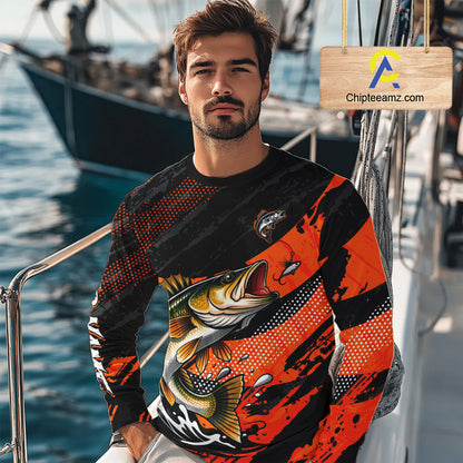 Personalized Walleye Fishing Long Sleeve Tournament Shirt For Men, Performance Fishing Shirt NHT461