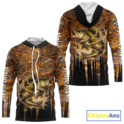 Custom Walleye Long Sleeve Tournament Camo Fishing Shirts, Walleye Fishing Jerseys NHT410