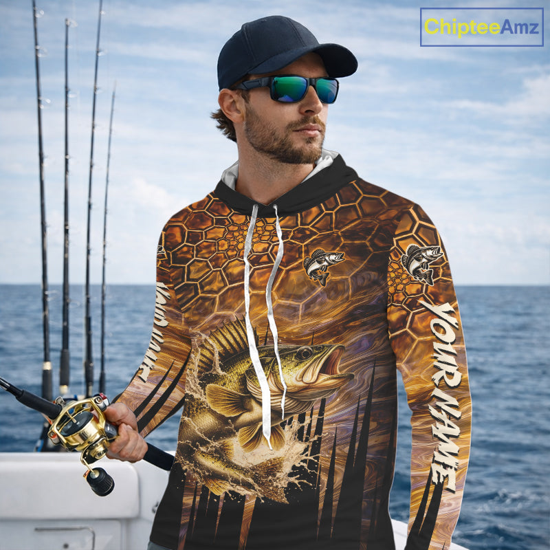 Custom Walleye Long Sleeve Tournament Camo Fishing Shirts, Walleye Fishing Jerseys NHT410