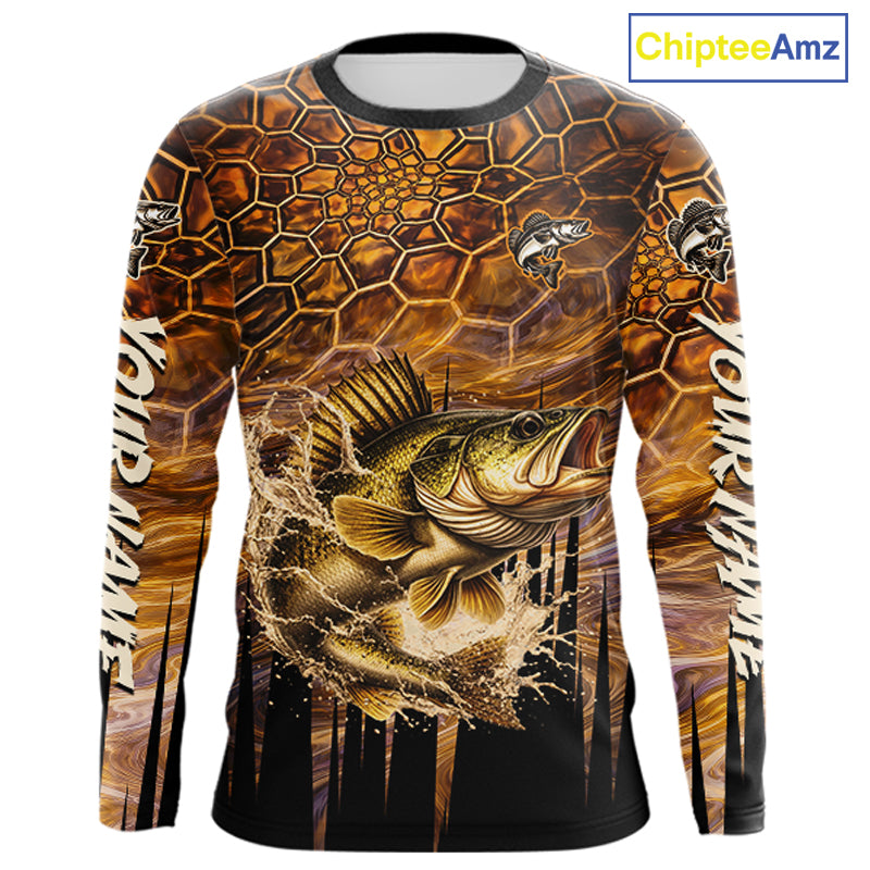 Custom Walleye Long Sleeve Tournament Camo Fishing Shirts, Walleye Fishing Jerseys NHT410