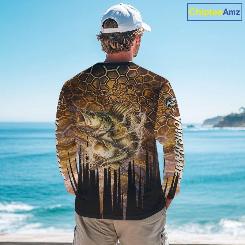 Custom Walleye Long Sleeve Tournament Camo Fishing Shirts, Walleye Fishing Jerseys NHT410