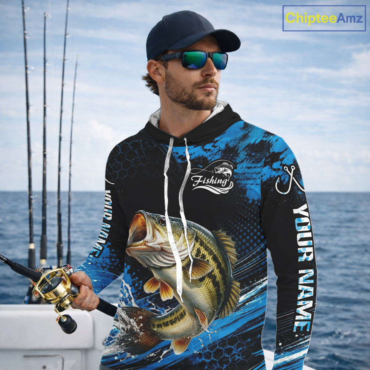 Custom Bass Fishing Jersey, Personalized Team Name Long Sleeve Hooded Performance Fishing Shirt For Men NHT1224