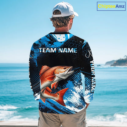 Custom Redfish Fishing Jersey, Personalized Team Name Long Sleeve Performance Fishing Shirt For Men NHT1225