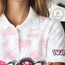 Load image into Gallery viewer, Personalized Funny Flamingo Rockstar Couple Womens Golf Polo Shirt, Custom Name Matching Couple Golf Shirt NHT748