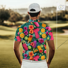Load image into Gallery viewer, Golf Polo Shirt Tropical Popsicle Paradise Pattern Tropical Leaves Custom Name, Men's Golf Shirt NHT539