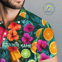 Load image into Gallery viewer, Golf Polo Shirt Tropical Popsicle Paradise Pattern Tropical Leaves Custom Name, Men's Golf Shirt NHT539