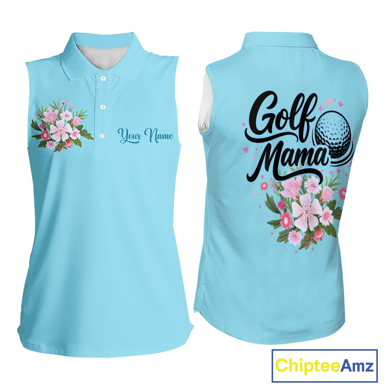 Blue Golf Mama Womens Polo Shirt, Funny Golf Mom Shirt, Mothers Day Gift For Golf Lover Mom, Ladies Golf Polo NHT750