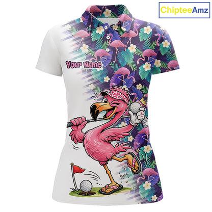 Funny Pink Flamingo Tropical Pattern Golf Polo Shirt Custom Golf Shirts For Womens NHT547