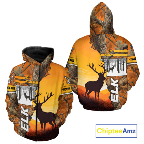 Elk Hunting Shirt Personalized 3D All Over Print Orange Autumn camo, Elk Hunting Shirt NHT137