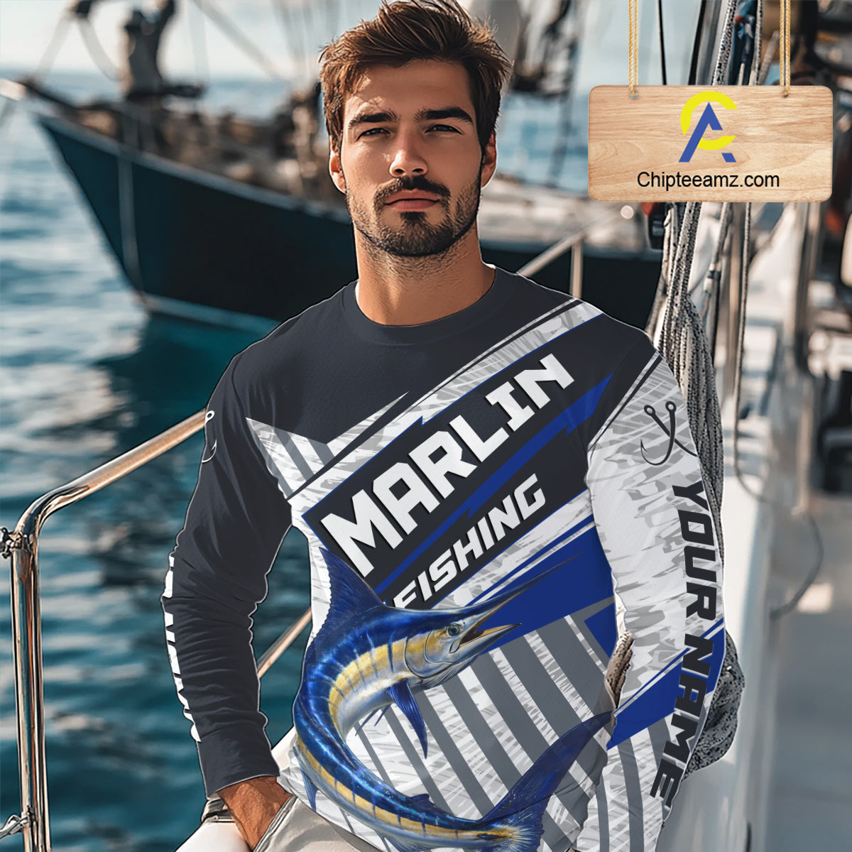 Personalized Marlin Fishing Jerseys For Fishing Team, Marlin Fishing Shirts Long Sleeve NHT919