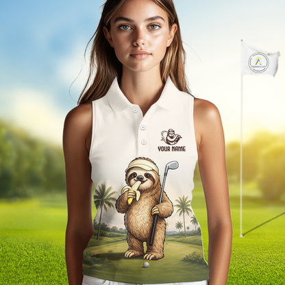 Personalized Funny Sloth Womens Sleeveless Golf Polo Shirt – Funny Golfer Polo For Women NHT928