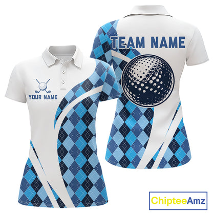 White And Green Argyle Pattern Womens Golf Polo Shirt Custom Golf Polo Best Golf Gifts NHT561