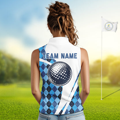 White And Green Argyle Pattern Womens Sleeveless Golf Polo Shirt Custom Golf Polo Best Golf Gifts NHT561