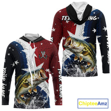 Load image into Gallery viewer, Personalized Texas Flag Bass Fishing Shirt Jerseys, Texas Bass Fishing Shirts Long Sleeve Hooded For Men NHT758