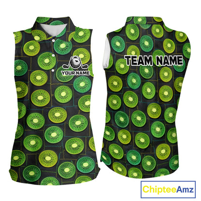 Funny Golf Patchwork Kiwi Womens Sleeveless Polo Shirt, Personalized Womens Golf Polo Shirt NHT580