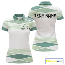 Load image into Gallery viewer, Personalized White Green Geometric Golf Polo Shirt  Custom Team Name