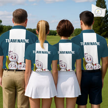 Load image into Gallery viewer, Mens Custom Blue Teal White Golf Team Polo Shirt, Funny Golf Ball Family Design, Matching Team Outfit NHT791