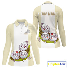 Load image into Gallery viewer, Custom Beige White Womens Golf Team Polo Shirt, Funny Golf Ball Family Design, Matching Team Outfit NHT792