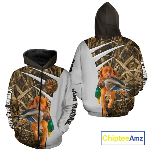 Mallard Duck Hunting Shirt Custom Name with Vizsla Dog Camo Hunting Clothes, Hunting Shirts NHT152