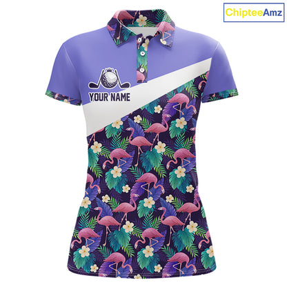 Purple Flamingo Tropical Pattern Womens Golf Polo Shirt Custom Golf Shirts For Golfer NHT584