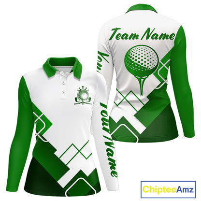 Personalized Polo Golf Shirts Custom For Womens White And Green Golf Shirts Team Golf Jersey NHT592