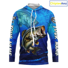 Load image into Gallery viewer, Custom Name Royal Blue Bass Fishing Jersey - Personalized 3D Long Sleeve Hooded Fishing Shirt For Men