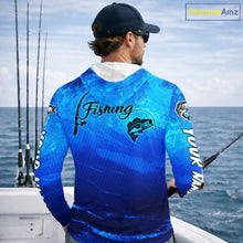 Load image into Gallery viewer, Custom Name Royal Blue Bass Fishing Jersey - Personalized 3D Long Sleeve Hooded Fishing Shirt For Men