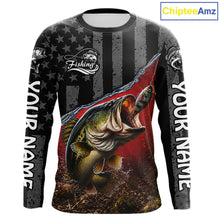 Load image into Gallery viewer, Gray Red Bass Custom Long Sleeve Fishing Shirts, Bass Fishing Jerseys