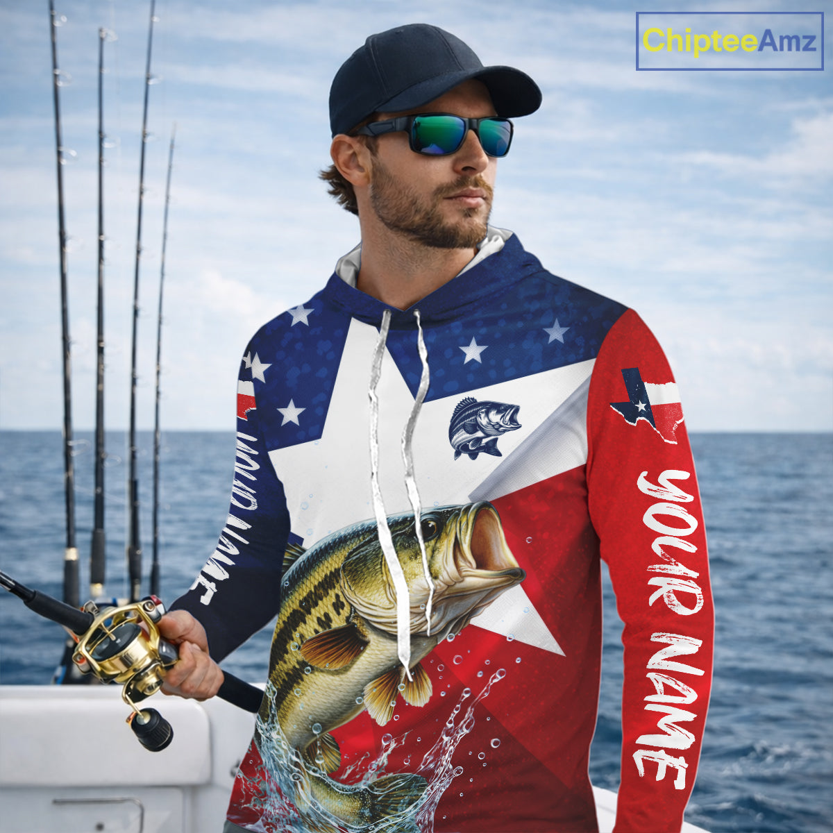 Hooded Design Texas Flag Bass Performance Fishing Shirts, Custom Texas Bass Fishing Jersey NHT609