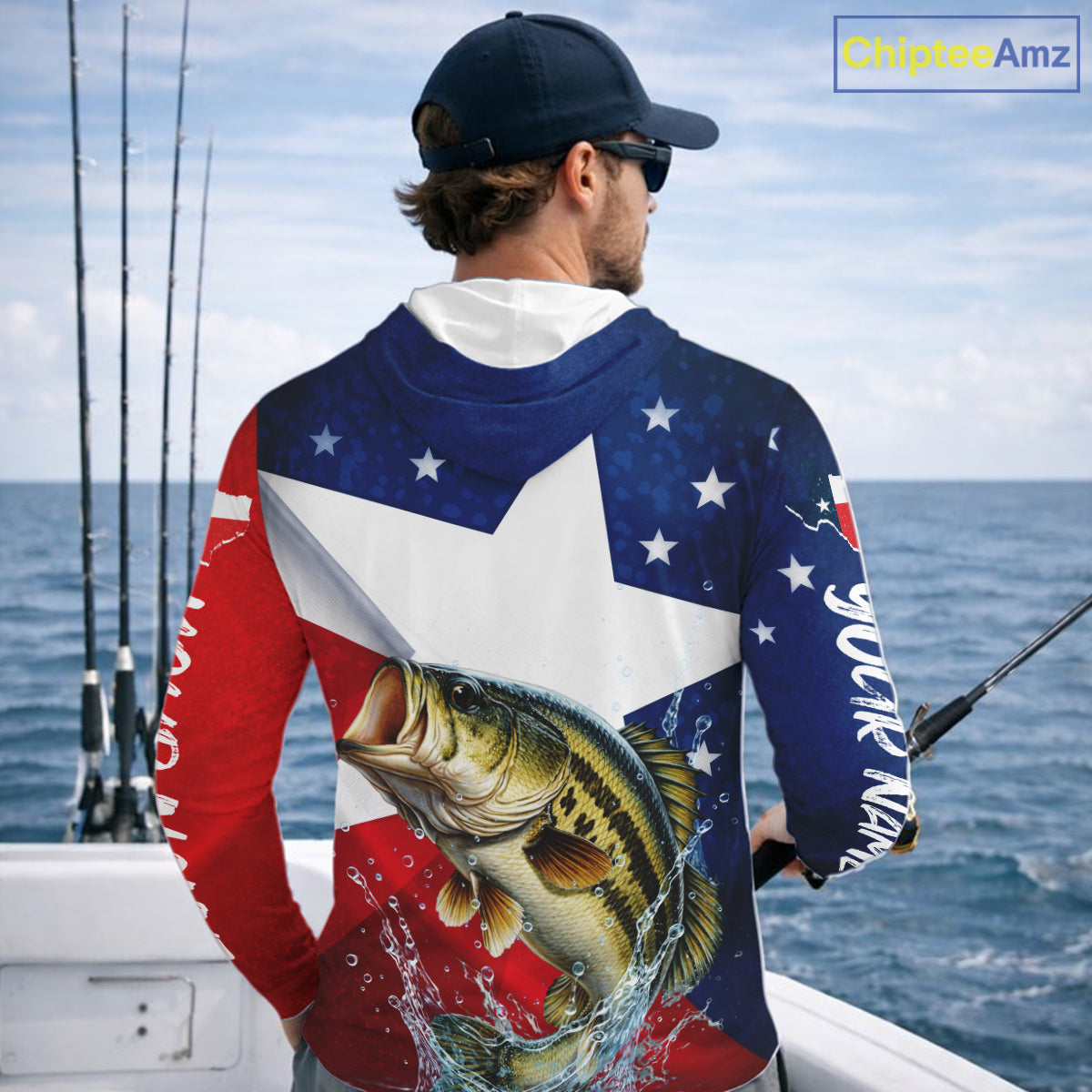Hooded Design Texas Flag Bass Performance Fishing Shirts, Custom Texas Bass Fishing Jersey NHT609