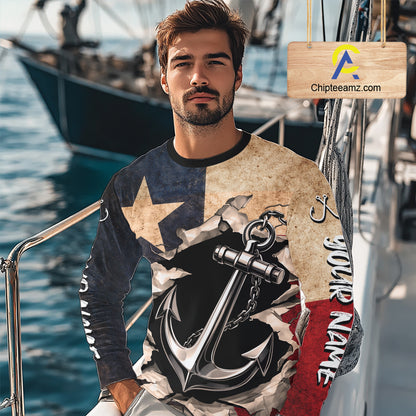 Patriotic Anchor Fishing Shirts Long Sleeve – Texas Flag Vintage Anchor Fisherman Shirt NHT610