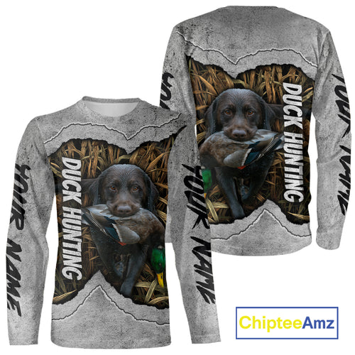 Waterfowl Duck Hunting Shirt – Gray Camo Personalized with Black Lab, Hunting Clothes NHT174