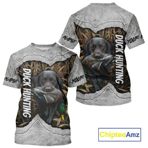 Waterfowl Duck Hunting Shirt – Gray Camo Personalized with Black Lab, Hunting Clothes NHT174