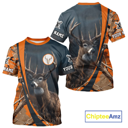 Whitetail Deer Hunting Big Game Camo Orange Custom Name 3D All Over Print Shirts NHT266