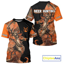 Load image into Gallery viewer, Deer Hunting Big Game Black Camo Orange Custom Name 3D All Over Print Shirts, Hunting Gift NHT267