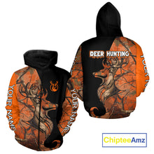 Load image into Gallery viewer, Deer Hunting Big Game Black Camo Orange Custom Name 3D All Over Print Shirts, Hunting Gift NHT267