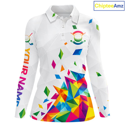 Custom Name Womens Golf Polo Jerseys – Breathable Colorful Geometric Athletic Shirt NHT839