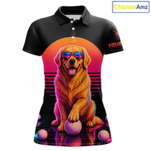 Load image into Gallery viewer, Personalized Golden Retriever Womens Golf Polo Shirt – Vintage Neon Golf Design